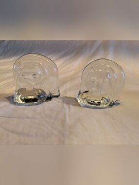 2/60$ Clear Glass Hypo Figurines/ Books End- Home Accents Decor